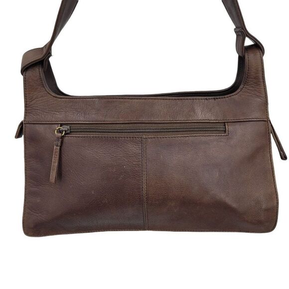 Naturalizer Handbag Leather Artsy Embossed Tiki Shoulder Bag Brown 4 Pocket Med - Picture 9 of 12